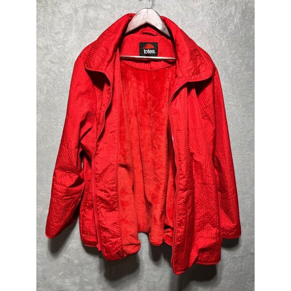 Vintage Totes Womens Plus 3X Red Quilted Rain Coat Jacket Soft Fleece Lining - Picture 10 of 16